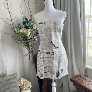 Moschino woman’s mini dress news print strapless size 10